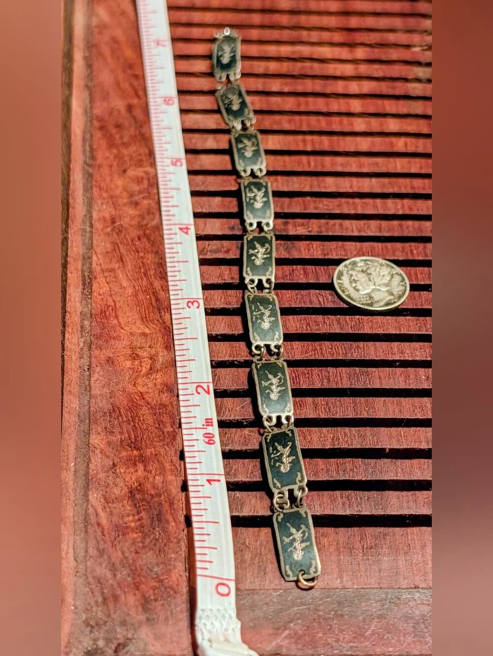 Vintage Sterling Silver Siam Goddess Dancer Panel Link Bracelet